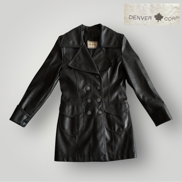 ποΈSALEποΈ DENVER Corp. Vintage Faux Leather Double-breasted Trench Coat - Picture 2 of 10